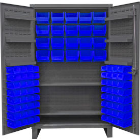 Durham Mfg.® Extra HD Bin Storage Cabinet 84 Blue Bins All-Welded48-3/16"W x 24-1/8"D x 78"H 