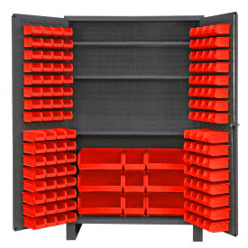 Durham Mfg.® Storage Bin Cabinet 137 Red Hook-On Bins 3 Adj. Shelves 48"W x 24"D x 78"H 
