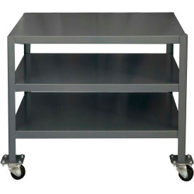 Durham Mfg Co. MTM243630-2K395 Durham Mfg. Mobile Machine Table W/ 3 Shelves, Steel Square Edge, 39-1/4"W x 26-3/4"D, Gray image.