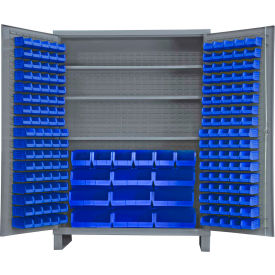 Durham Mfg Co. SSC-185-3S-5295 Durham Storage Bin Cabinet SSC-185-3S-5295 - 185 Blue Hook-On Bins 3 Adj. Shelves 60"W x 24"D x 84"H image.