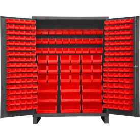 Durham Mfg.® Storage Bin Cabinet 227 Red Hook-On Bins 60"W x 24"D x 84"H 