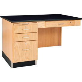 Science Instructor Side Desk with Drawers - Oak with Epoxy Top view 2