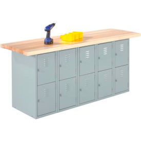 Diversified Woodcrafts, Inc. MA6A-6L Diversified Spaces Wall, Island Workbench, 9 Horizontal Lockers, 72"W x 24"D, Gray image.