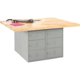 Diversified Woodcrafts, Inc. WB12A-0V Diversified Spaces 4 Station Workbench, 12 Horizontal Lockers, No Vises, 64"Wx54"Dx33-1/4"H, Gray image.