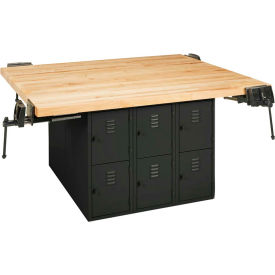 Diversified Woodcrafts, Inc. WB12BL-4V Diversified Spaces 4 Station Workbench, 4 Vises, 12 Vertical Lockers, 64"W x 54"D image.