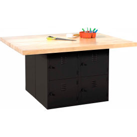 Diversified Woodcrafts, Inc. WB4BL-0V Diversified Spaces 4 Station Workbench, 8 Horizontal Lockers, 64"W x 54"D, Black image.