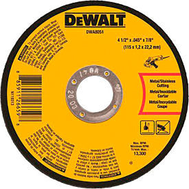 Dewalt DWA8051T10 Dewalt® 4-1/2" x .045" x 7/8" Metal Cut-Off Wheel, 10 pack image.