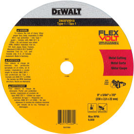 Dewalt DWAFV8918 DeWALT® FLEXVOLT® Cutoff Wheel, Ceramic, 6,600 RPM, Type 1, 9"Dia. x 5/64"T x 7/8"Arbor image.