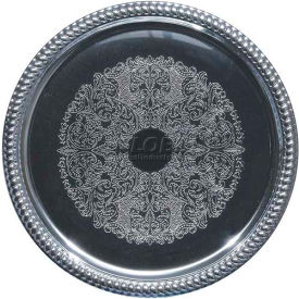 Winco  Dwl Industries Co. CMT-14 Winco CMT-14 Round Serving Tray, 14"L, Chrome, Gadroon Edge W/ Engraving image.