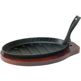 Winco  Dwl Industries Co. ISP-3 Winco ISP-3 Cast Iron Steak Platter w/ Wood Underline & Gripper image.