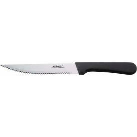 Winco  Dwl Industries Co. K-60P Winco K-60P Jumbo Steak Knife W/ Pointed Tip, 5"L, Black Pastic Handle, Serrated Blade, 12/Pack image.