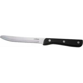 Winco  Dwl Industries Co. K-80P Winco K-80P Steak Knife W/ Pointed Tip, 5"L, Black Pastic Handle, Serrated Blade, 12/Pack image.
