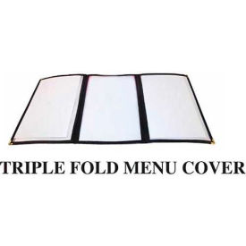 Winco  Dwl Industries Co. PMCT-9K Winco PMCT-9K Triple Fold Menu Cover, 9-1/2"W, 12"H, Plastic W/ Vinyl Binding, Three Page, Black image.