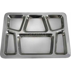 Winco  Dwl Industries Co. SMT-2 Winco SMT-2 - 6 Compartment Mess Tray, 15-1/2"L, 11-1/2"W, Stainless Steel, Rectangular, Style B image.