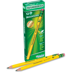 Dixon Ticonderoga 13308 Dixon® Ticonderoga Beginners Woodcase Pencil With Eraser, Yellow Barrel, Dozen image.