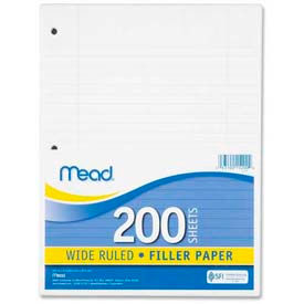 Mead Products 15200 Mead® Filler Paper, 8" x 10-1/2", Wide Ruled, 3-Hole Punched, White, 200 Sheets/Pack image.