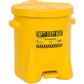 Justrite Safety Group 933FLY Eagle 6 Gallon Poly Waste Can W/ Foot Lever, Yellow - 933FLY image.