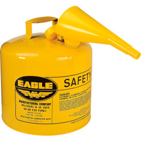 Justrite Safety Group UI50FSY Eagle Type I Safety Can - 5 Gallon with Funnel - Yellow image.