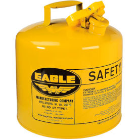Justrite Safety Group UI50SY Eagle Type I Safety Can - 5 Gallons - Yellow image.