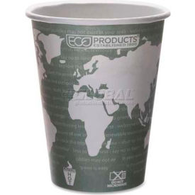Eco Products ECOEPBHC12WA Eco-Products® Hot Paper Cups, World Art, 12 Oz., Plant-Based Resin Inner Lining, 50/Pack, Gray image.