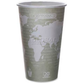 Eco Products ECOEPBHC16WA Eco-Products® Hot Paper Cups, World Art, 16 Oz., Plant-Based Resin Inner Lining, 50/Pack, Green image.