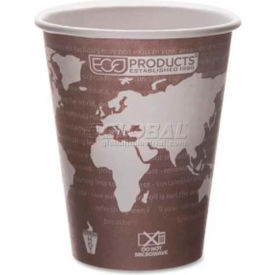 Eco Products ECOEPBHC8WA Eco-Products® Hot Paper Cups, World Art, 8 Oz., Plant-Based Resin Inner Lining, 50/Pack, Maroon image.