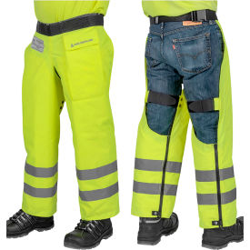 Erb Industries Inc WELJE9136ZHV Delta Plus Chaps Wrap-Around Calf Protection, ISEA ANSI 107 Class 3 High Visibility, 36"L image.