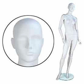 Fem. Mannequin - Abstr. head, Arms Bent, Turned, Right Leg Forward - Cameo White