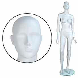 Fem. Mannequin - Abstr. head, Arms by Side, Right Leg Forward - Cameo White