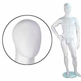 Male Mannequin - Oval Head, Right hand on Hip, Left leg Forward - Cameo White