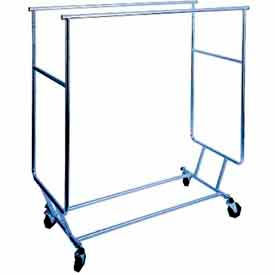 Amko Displays Llc RCS/3 Collapsible Rolling Garment Rack RCS-3 w/ Double Rail Round Tubing - Chrome image.