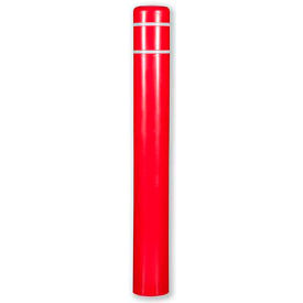Encore Commercial Products Inc 8x52RW Post Guard® Bollard Cover, 8 7/8" Dia. x 52"H, Red W/ White Tape, 8x52RW image.