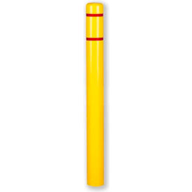 Encore Commercial Products Inc CL1385D Post Guard® Bollard Cover CL1385D, 4-1/2"Dia. X 52"H, Yellow W/Red Tape image.