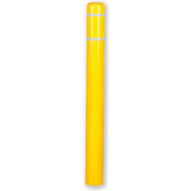 Encore Commercial Products Inc CL1385FASSY Post Guard® Bollard Cover CL1385FASSY, 4-1/2"Dia. X 52"H, Yellow W/White Tape image.