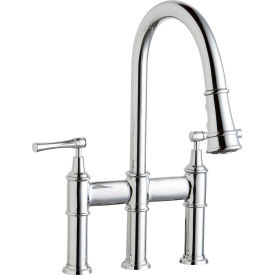 Elkay LKEC2037CR Explore Pull-Down Bridge Kitchen Faucet Chrome Double Lever Handle 