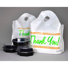 Elkay Plastics Company Inc TO165146TY Printed "Thank You" Take Out Bag W/ Bell Top Handle, 16-1/2"W x 14"L, 1.25 Mil, White, 500/Pack image.