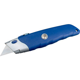Retractable Steel Utility Knife with Rubber Casing, Blue view 2