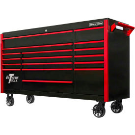 Extreme Tools, Inc. DX722117RCBKRD Extreme Tools DX722117RCBKRD 72"W x 21"D 17 Drawer Black W/Red Pulls Triple Bank Roller Cabinet image.
