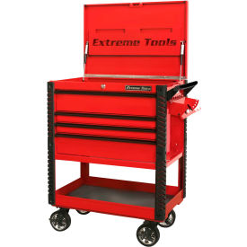 Extreme Tools, Inc. EX3304TCRDBK Extreme Tools EX3304TCRDBK 33"Wx22-7/8"D 4 Drawer Deluxe Red Tool Cart W/Bumpers Black Drawer Pulls image.