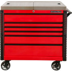 Extreme Tools, Inc. EX4106TCSRDBK Extreme Tools EX4106TCSRDBK 41"W x 25-3/4"D x 43-7/8"H 6 Drawer Red Sliding Top Tool Cart image.