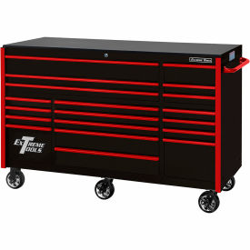 Extreme Tools, Inc. RX552512RCBKRD-X Extreme Tools RX 19 Drawer Roller Cabinet, 55"W x 25"D x H"46, Black w/Red Handles & Trim image.