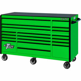 Extreme Tools, Inc. RX552512RCGNBK-X Extreme Tools RX 19 Drawer Roller Cabinet, 55"W x 25"D x H"46, Green w/Black Handles & Trim image.