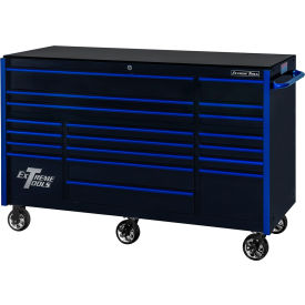 19-Drawer Rolling Tool Cabinet, 72"W x 25"D x 47"H, Black with Blue Trim view 2