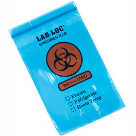Elkay Plastics Company Inc LAB20609BE Reclosable 3-Wall Specimen Transfer Bag (Biohazard), 6" x 9", Blue Tint, Pkg Qty 1000 image.