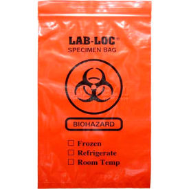 Elkay Plastics Company Inc LAB20609ROP Reclosable 3-Wall Specimen Transfer Bag (Biohazard), 6" x 9", Red Opaque, Pkg Qty 1000 image.