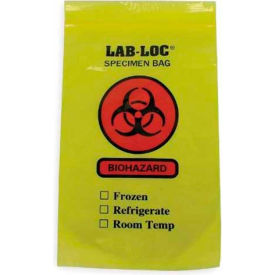 Elkay Plastics Company Inc LAB20609YE Reclosable 3-Wall Specimen Transfer Bag (Biohazard), 6" x 9", Yellow Tint, Pkg Qty 1000 image.