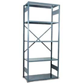 Equipto 661-5S-GY Equipto V Grip 5 Shelf, Open Steel Shelving Unit, Starter, 36"W x 12"D x 84"H, Smooth Office Gray image.