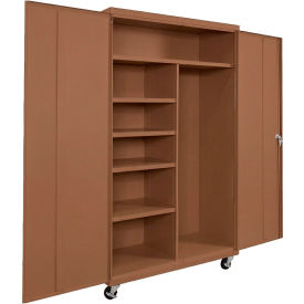 Equipto® Industrial Duty Mobile Janitorial Cabinet 48"W x 24"D x 72"H All-Welded Walnut 