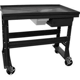 Equipto S-2301DT-BK Equipto Teardown Bench, Fluid Container, Drawer, 48"W x 30"D, Black image.