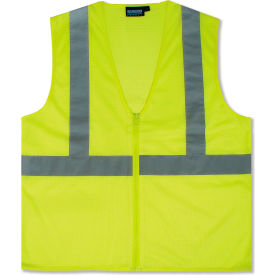 Erb Industries Inc 61445 Aware Wear® ANSI Class 2 Zipper Economy Mesh Safety Vest, 61445, Type R, Lime, Size M image.